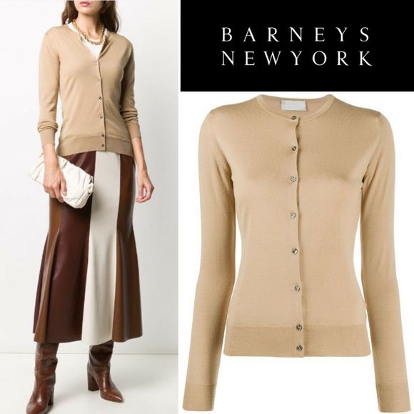 Barneys New York SILK Blend Tan Button Up Cardigan Woman Medium - Picture 1 of 13